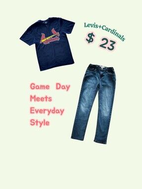Levi's Navy Cardinals Tee with Blue Denim Jeans